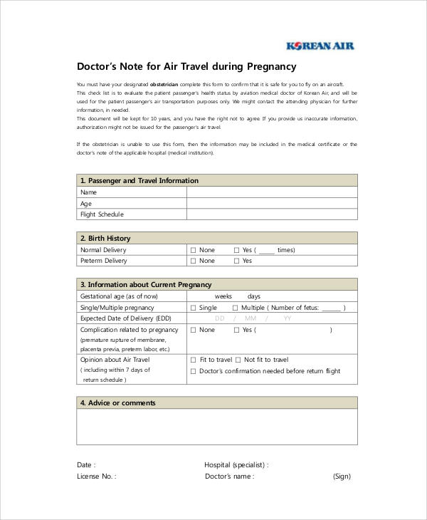 doctors air travel pregnancy note