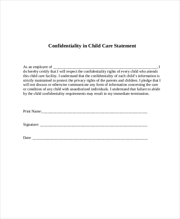 child care confidentiality statement