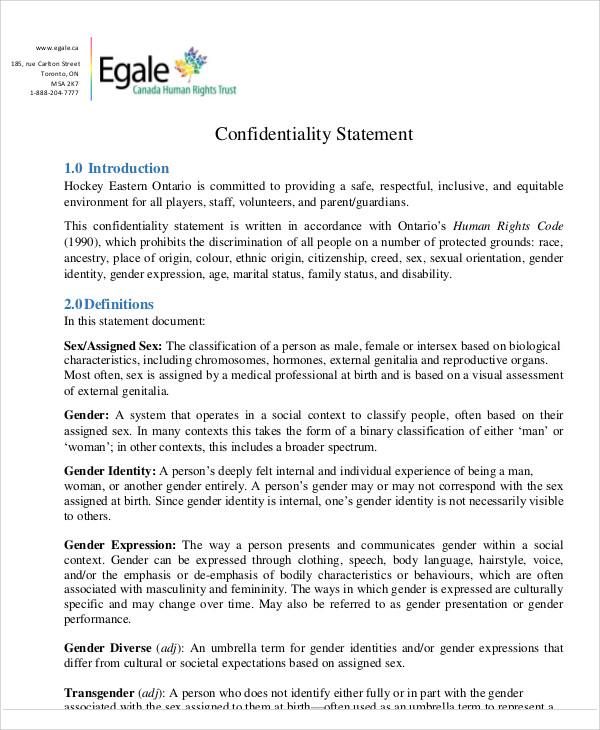 confidentiality statement for presentation