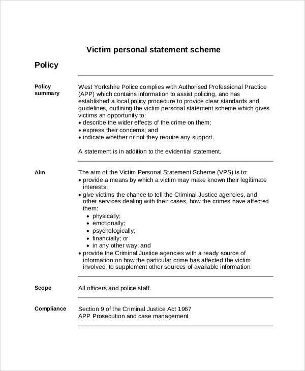 personal victim statement pdf