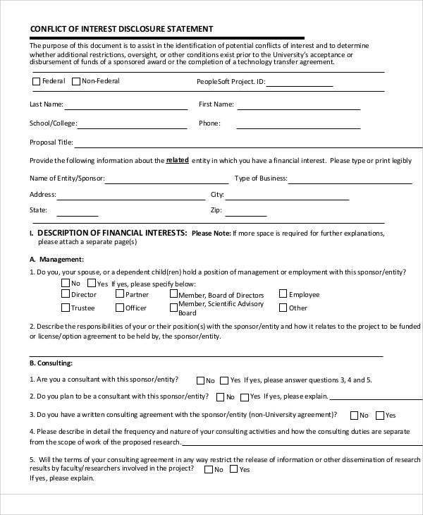 Conflict Of Interest Form Template