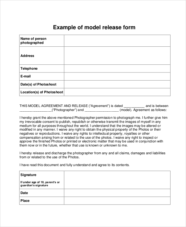 model photo release form