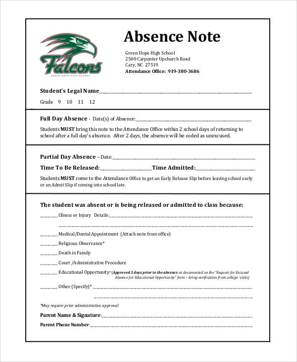 student absence note1