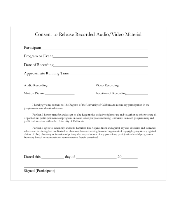 video release consent form