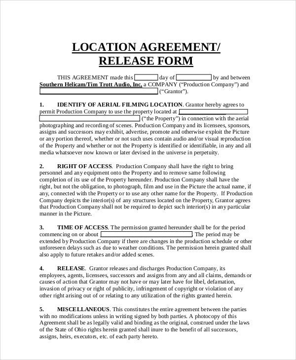 location agreement release form