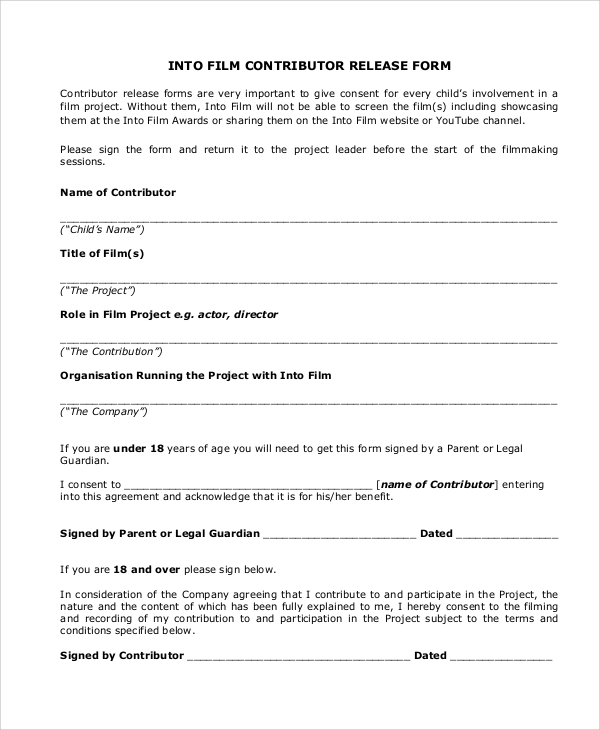 film contributor release form