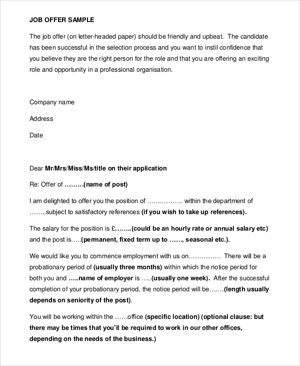 Salary Job Offer Letter Template Free Download