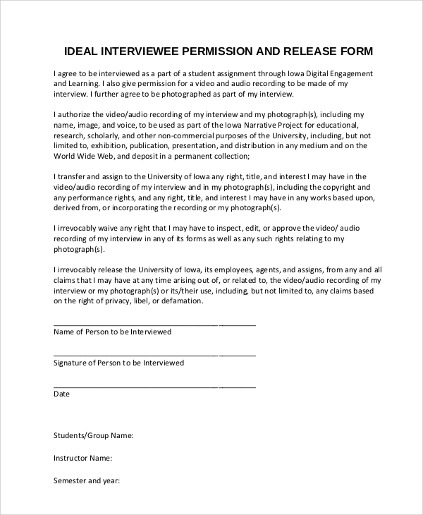 interview permission release form