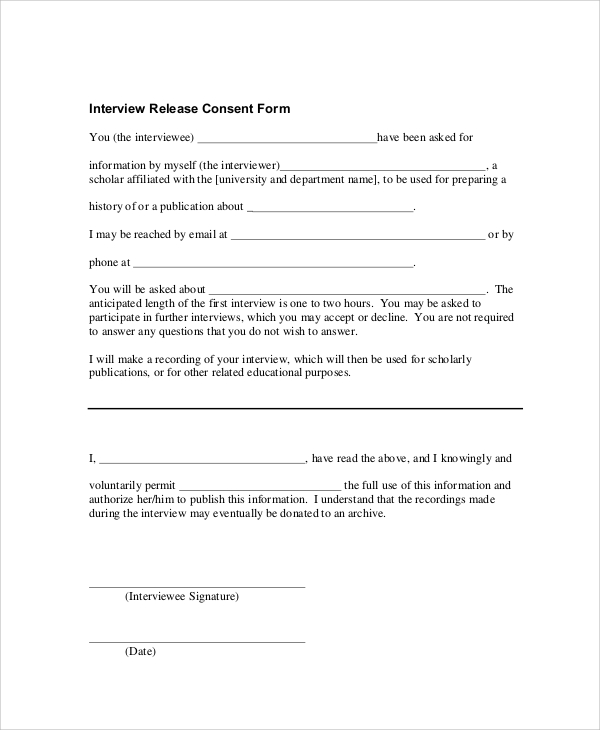interview release consent form