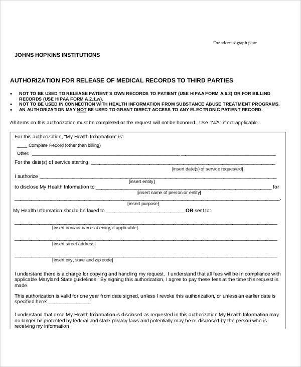 third party medical release form