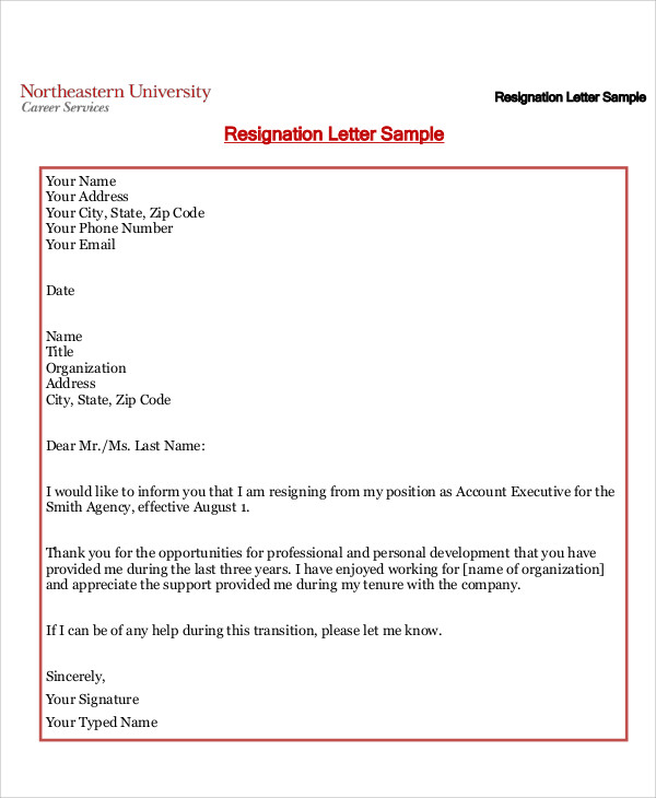 resignation letter examples