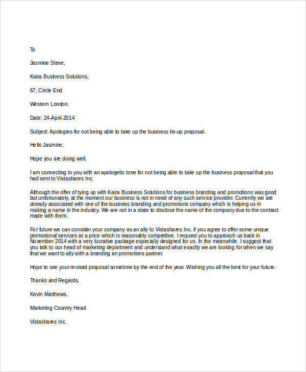 FREE 11 Sample Proposal Rejection Letter Templates In MS Word PDF