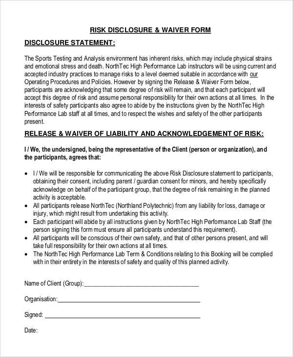 group waiver release form