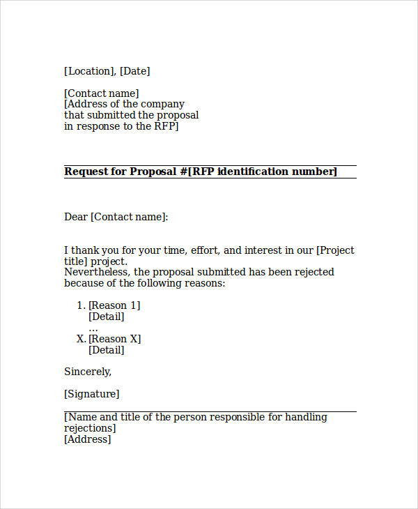 request of proposal rejection letter format