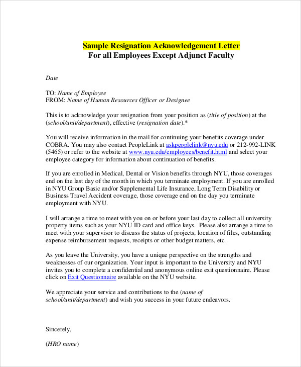 request for resignation acceptance letter