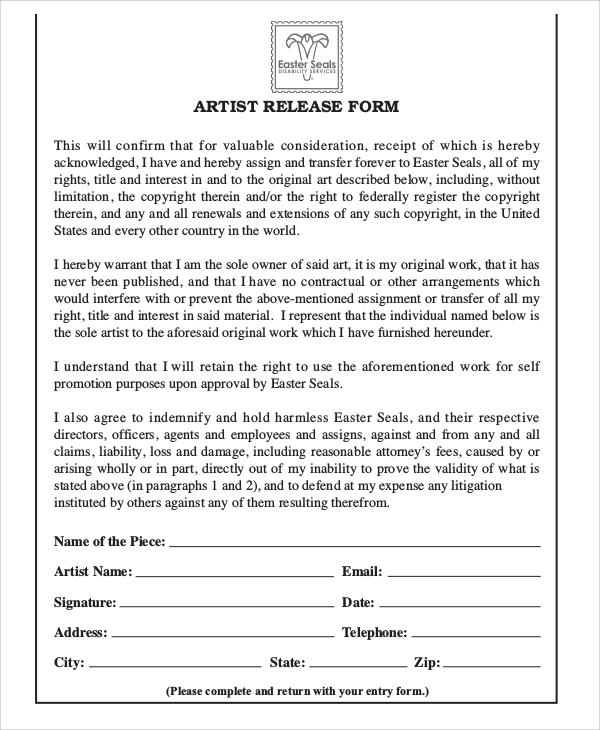 artist release form in pdf
