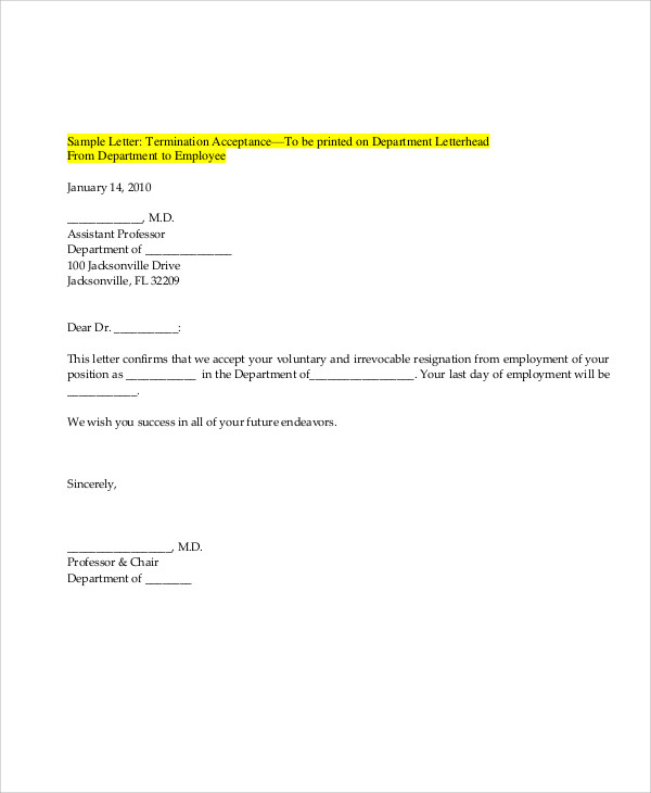 Resignation Acceptance Letter Format