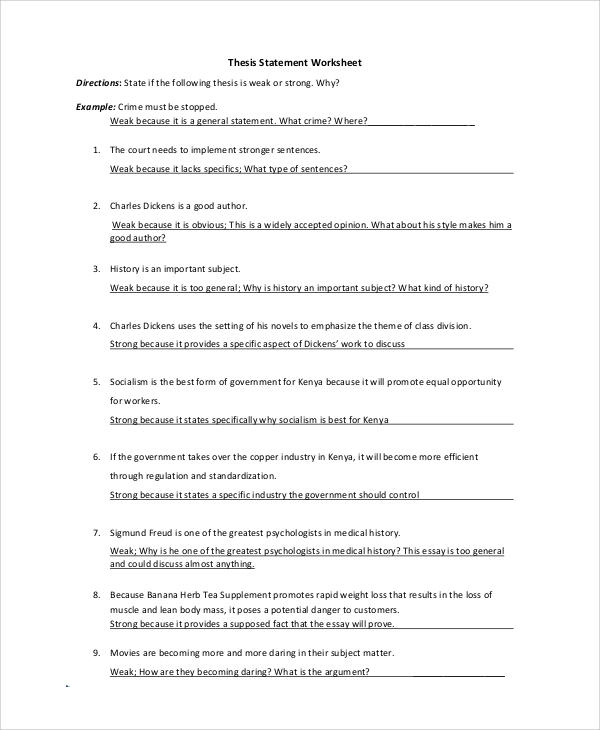 what is a thesis statement examples worksheet