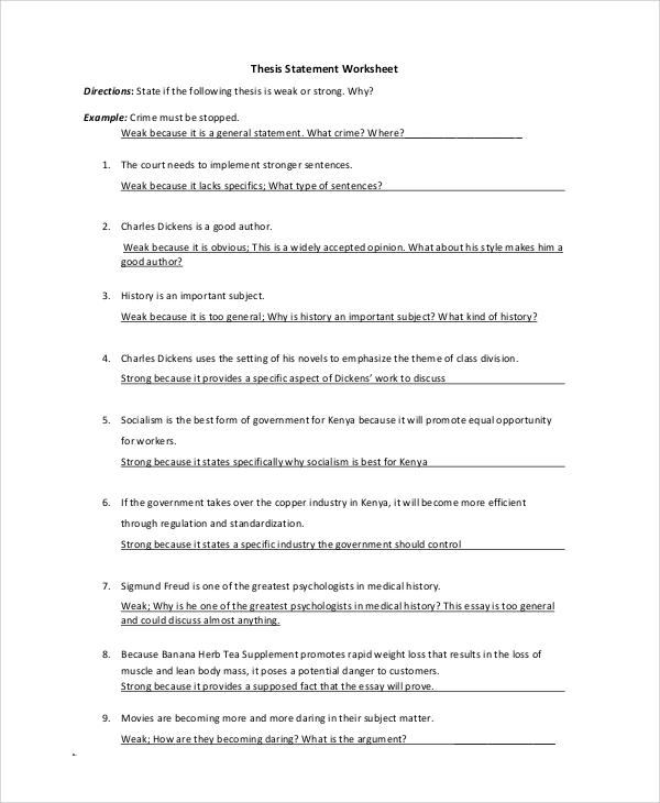 Thesis And Introduction Worksheet Department Of English How To 