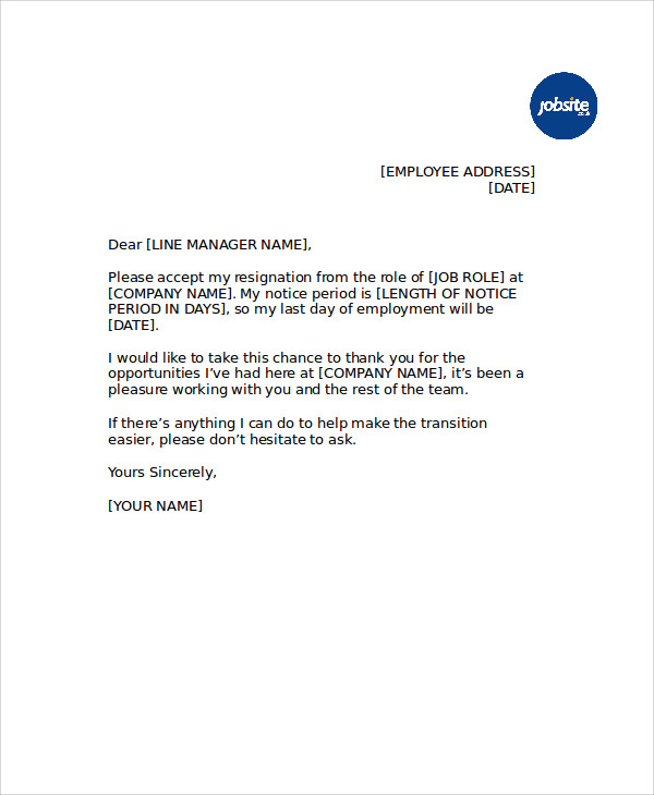 company resignation letter