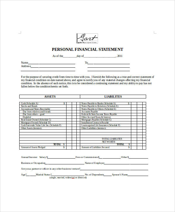 personal financial statement