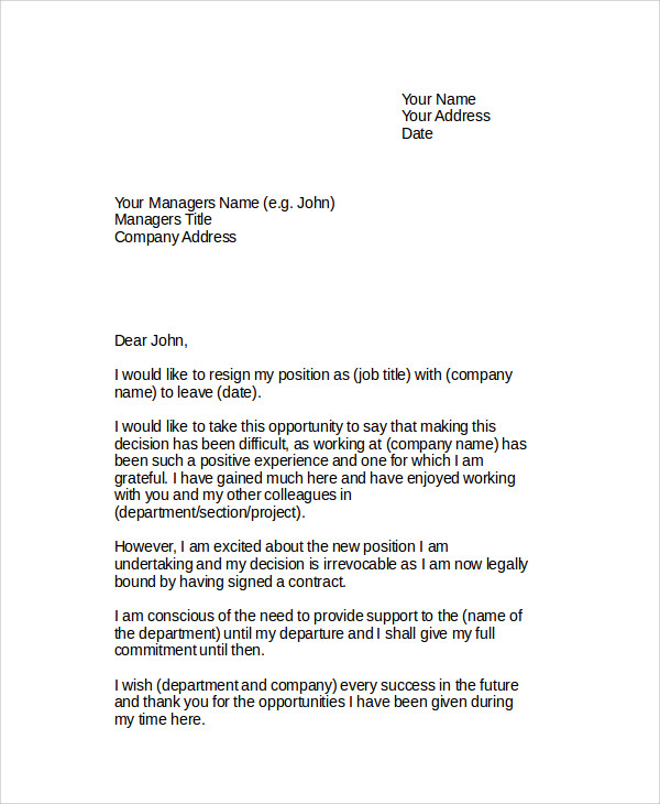 FREE 26+ Sample Resignation Letter Templates in MS Word