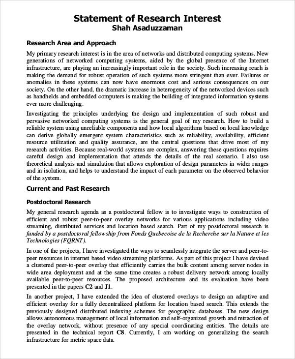 research statement of interest