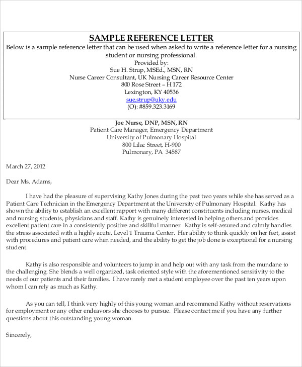 reference letter for coworker nurse