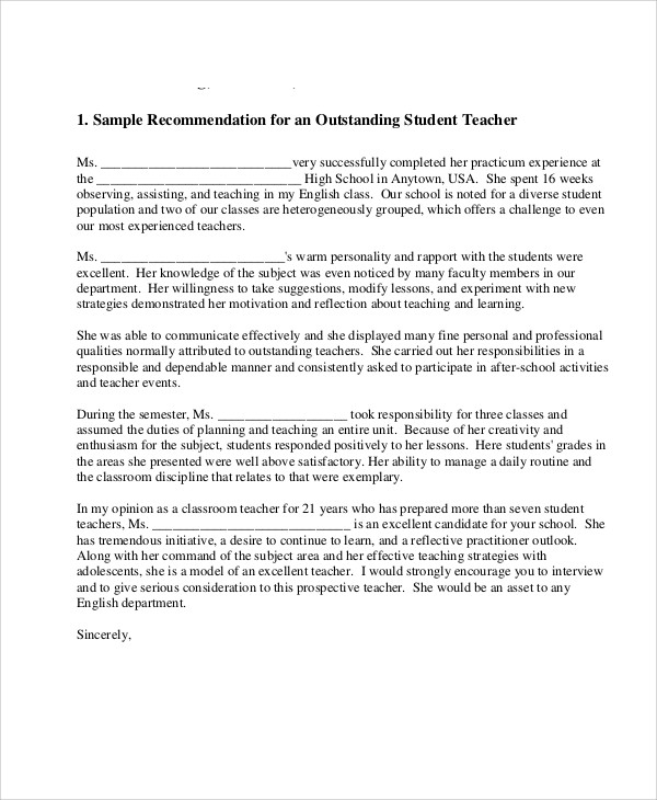 Sample Personal Reference Letter Teacher