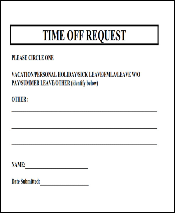 sample day off work request form