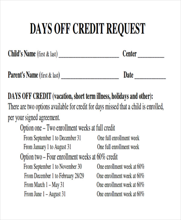 day off credit request form pdf