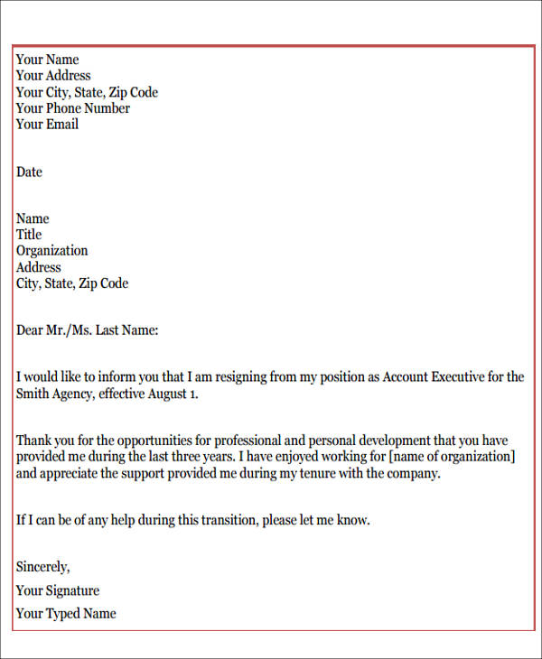 Sample Resignation Letter With Reason For Leaving