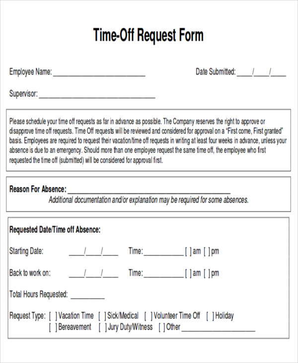 FREE 7 Sample Day Off Request Forms In MS Word PDF