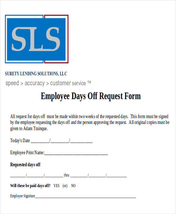 FREE 7 Sample Day Off Request Forms In MS Word PDF