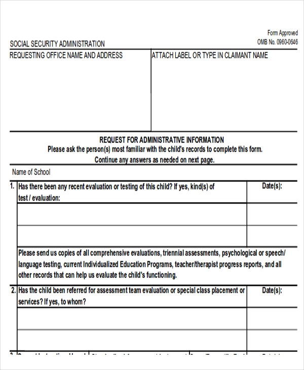 social security request for information form