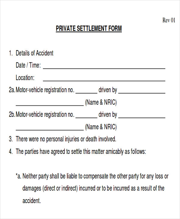 Car Damage Payment Printable Car Accident Settlement Agreement Form