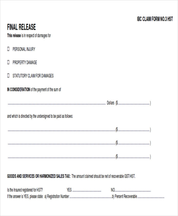 FREE 9+ Sample Insurance Release Forms in MS Word PDF