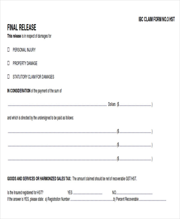 FREE 9  Sample Insurance Release Forms in MS Word PDF