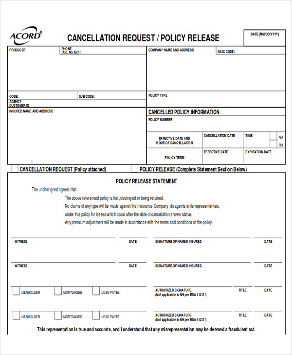 insurance policy release form example