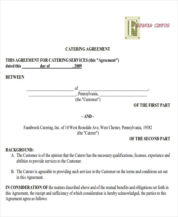 Sample Contract Agreement For Catering Services