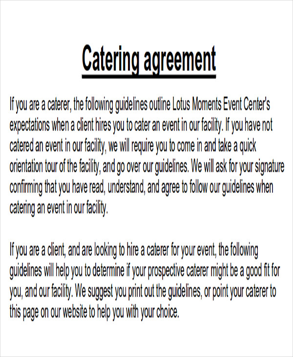 preferred catering contract agreement