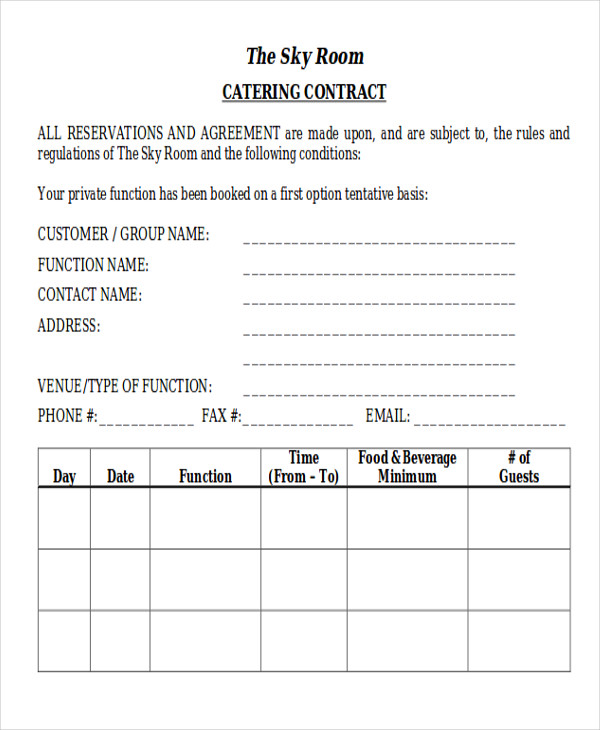 sample event catering contract agreement