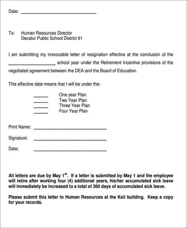 FREE 8+ Sample Retirement Resignation Letter Templates in PDF MS Word