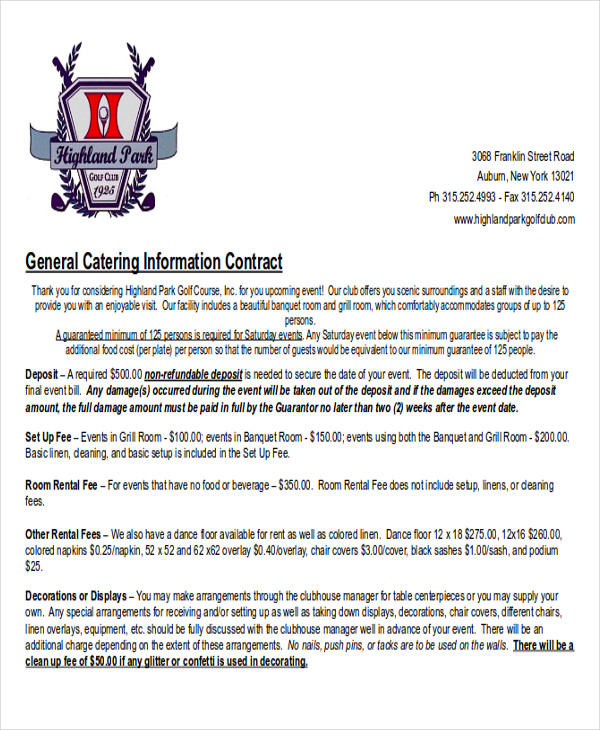general catering contract agreement