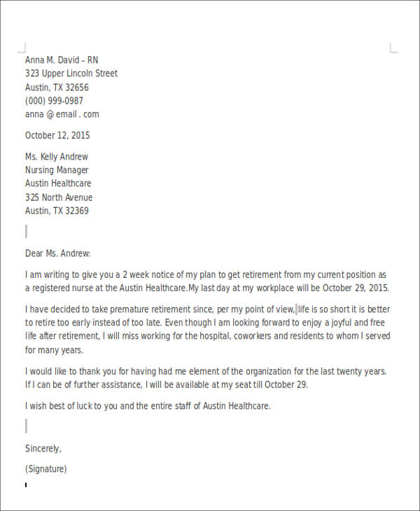 Sample Letter Of Retirement Resignation For Your Needs Letter 