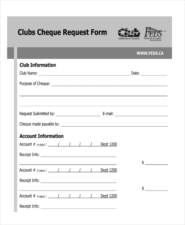 club cheque request form
