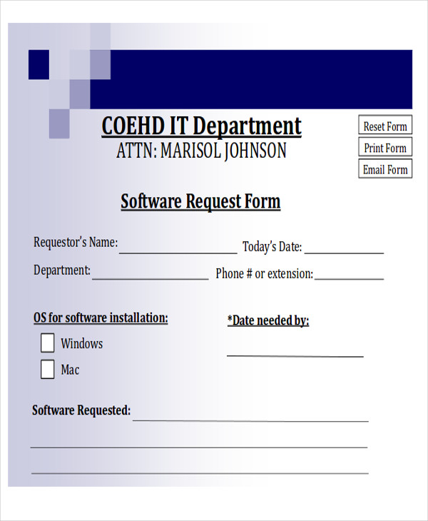 sample new software request form