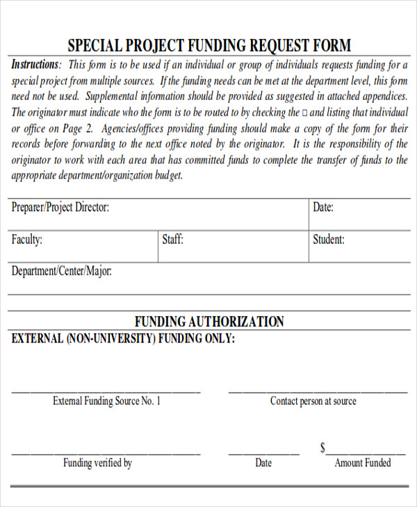 Request For Funding Template   Project Funding Request Form PDF 