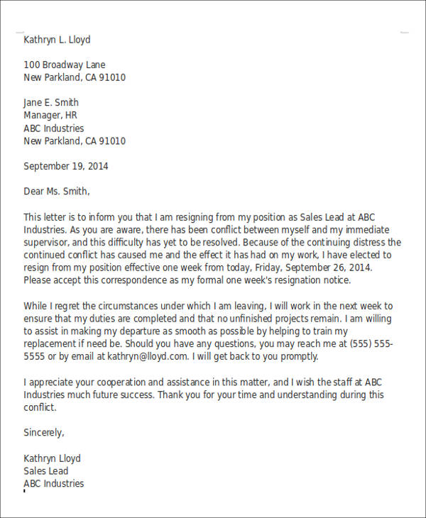 Resignation Letter Due To Bad Management from images.sampletemplates.com