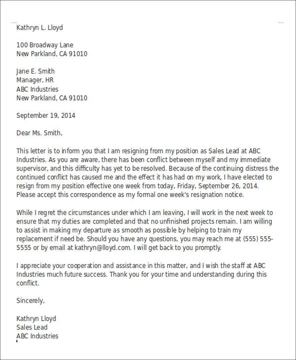 Resignation Letter For Bad Employer Sample Resignation Letter
